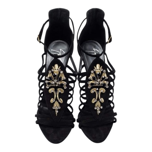 ✨GIUSEPPE ZANOTTI✨Sexy Black Crystal Embellished T-Bar Sandal Heel - Picture 3 of 12